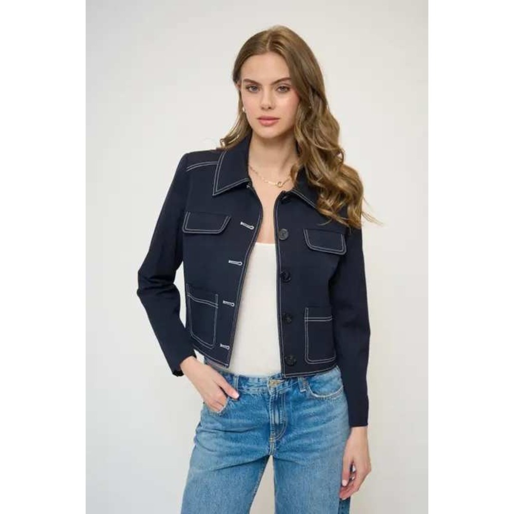 Anthropologie‎ Central Park West Topstitch Jacket Navy Small New With Tags